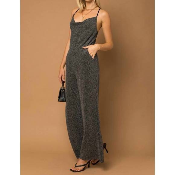 NEW GILLI metallic cowl neck jumpsuit in grey - Picture 2 of 3